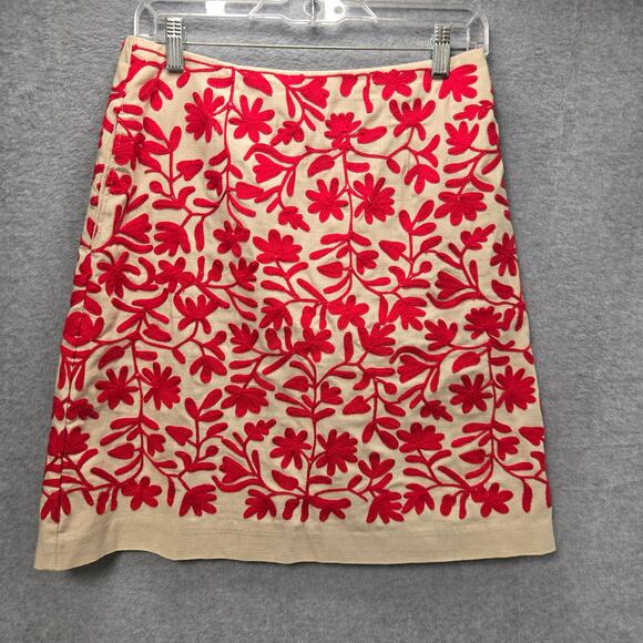 Boden Embroidered Red Floral A Line Skirt Size 4 - Picture 1 of 5